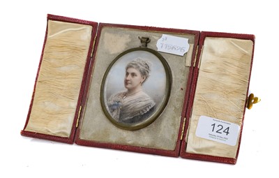 Lot 124 - A miniature bust portrait of a lady initialled...