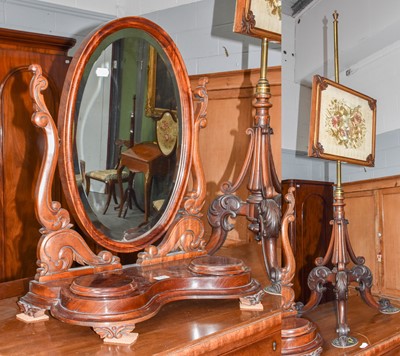 Lot 1112 - A Victorian mahogany toilet mirror, together...