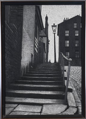 Lot 1087 - Stuart Walton (b.1933) "Street in Leeds"...