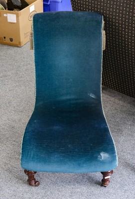 Lot 1186 - A Victorian blue velvet buttoned nursing chair,...