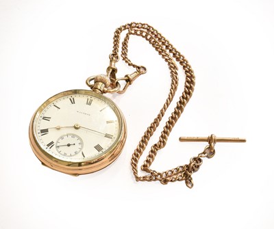Lot 257 - A 9 carat gold open faced Waltham pocket watch...