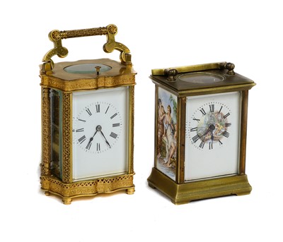 Lot 127 - A brass striking and repeating carriage clock,...