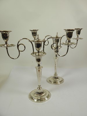Lot 2 - A Pair of Silver Plate Three-Light Candelabra,...