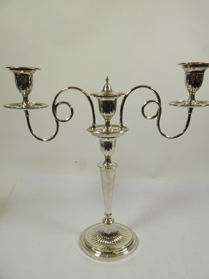 Lot 2088 - A Pair of Silver Plate Three-Light Candelabra,...