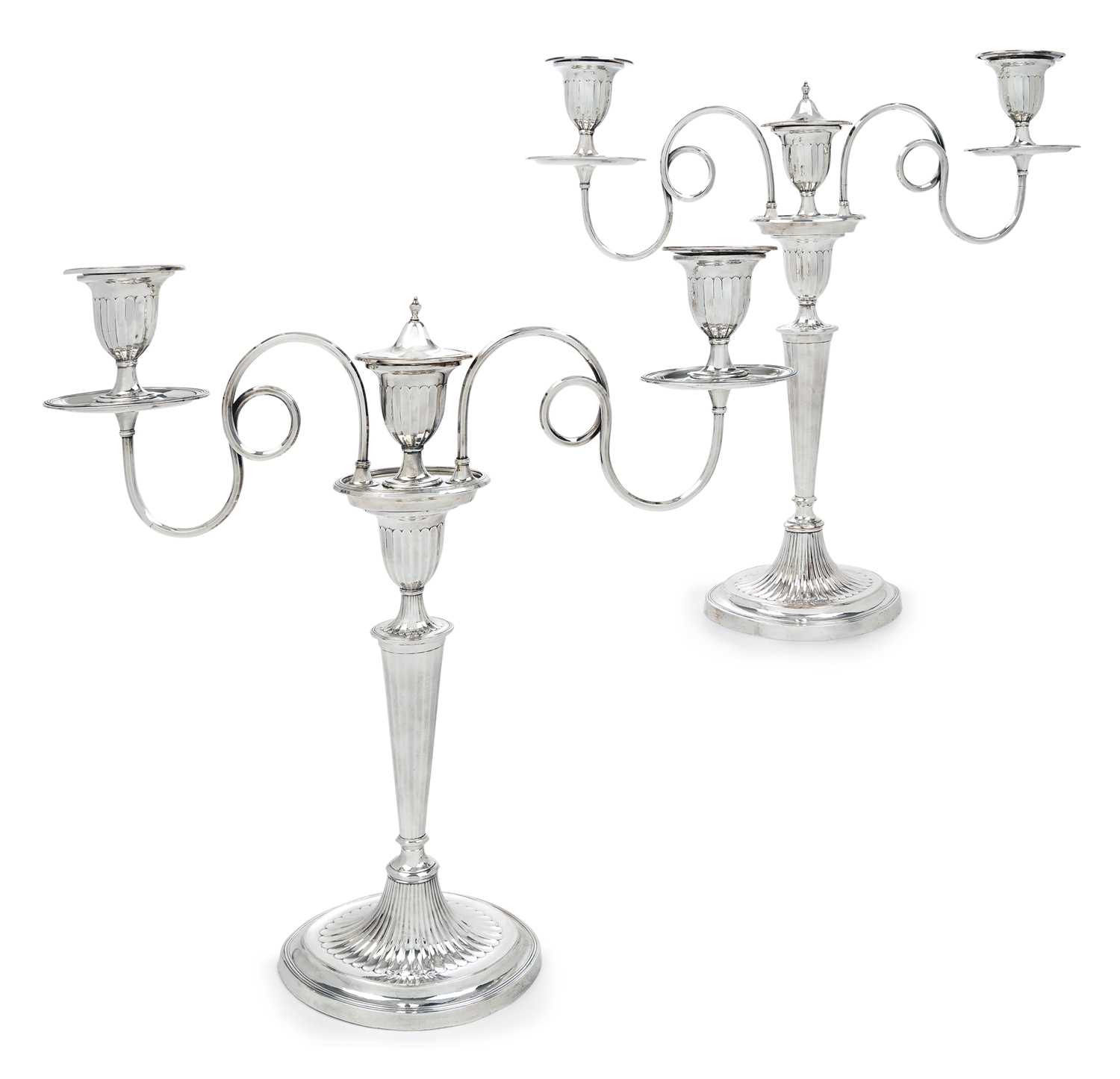 Lot 2088 - A Pair of Silver Plate Three-Light Candelabra,...