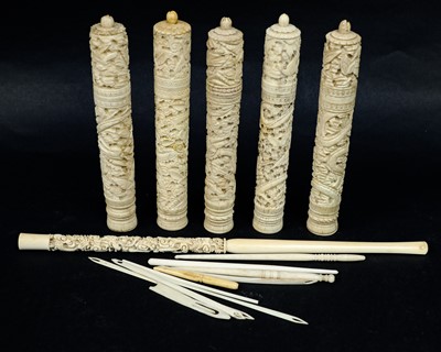 Lot 15 - Five 19th century Cantonese carved ivory...