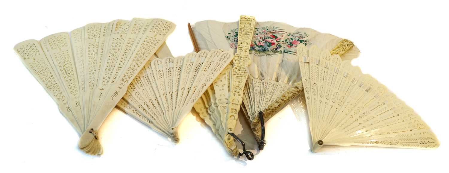 Lot 44 - A 19th century Cantonese ivory fan with...