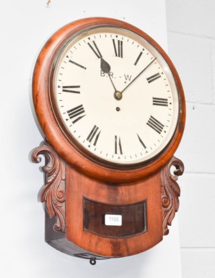 Lot 1166 - A mahogany drop dial railway wall timepiece,...