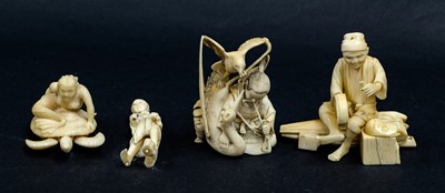 Lot 288 - A Japanese Meiji period carved ivory okimono...