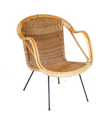 Lot 1271 - An Italian Rattan Armchair, circa 1950s,...