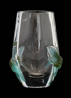 Lot 36 - A Daum Clear Glass Vase, mounted with green...