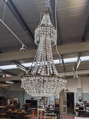 Lot 1218 - A large three light cut glass chandelier of...