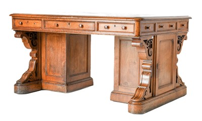 Lot 296 - A Victorian Oak Double Pedestal Partners' Desk,...