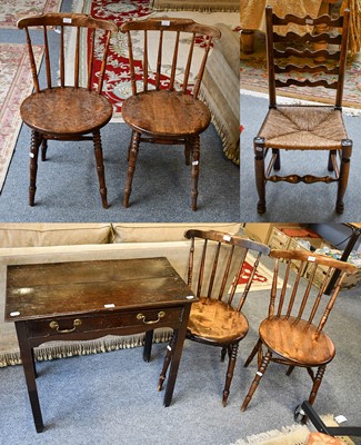 Lot 1230 - A George III oak single drawer side table,...