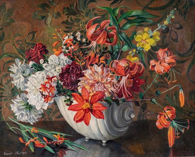 Lot 587 - Gwen Whicker (1900-1966) "Lillies and Dahlias"...