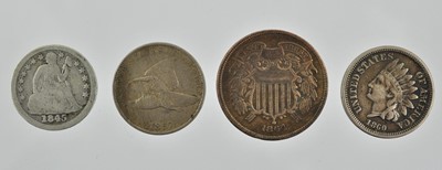 Lot 63 - 4 x USA, to include: one dime 1845, obv....