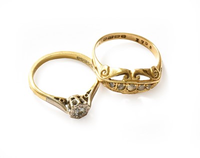Lot 187 - An 18 carat gold diamond five stone ring,...