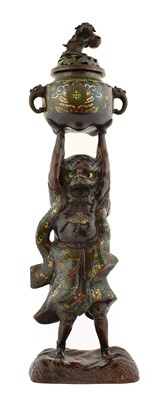 Lot 211 - A Japanese Bronze and Cloisonne Enamel Figural...