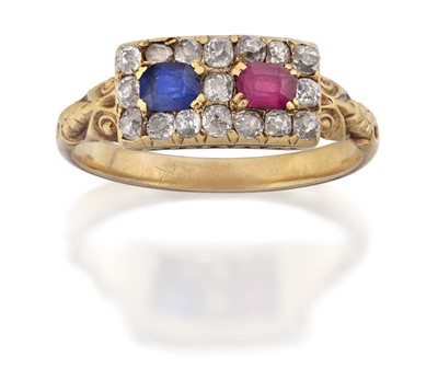 Lot 2046 - A Synthetic Sapphire, Synthetic Ruby and Diamond Cluster Ring