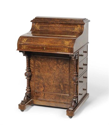 Lot 1166 - A Victorian Figured Walnut Davenport, 3rd quarter 19th century, with sprung mechanism enclosing...