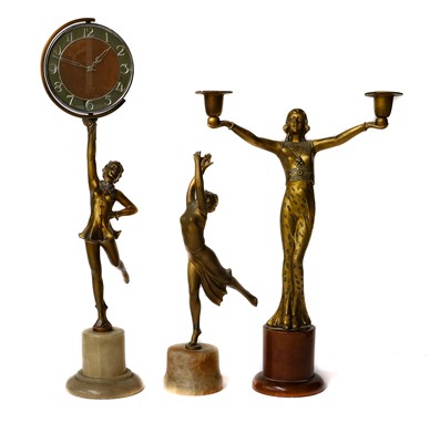 Lot 124 - An Art Deco figural spelter time piece formed...