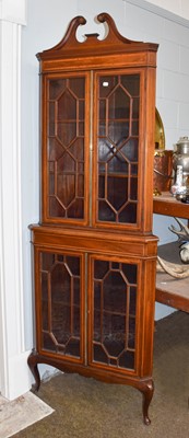 Lot 1218 - An inlaid corner cabinet, 73cm by 45cm by 207cm