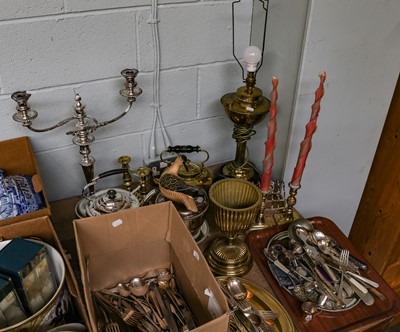 Lot 341 - A quantity of metalware including brass oil...