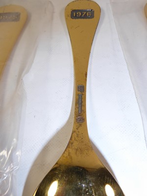 Lot 2230 - A Set of Five Danish Silver-Gilt and Enamel Spoons