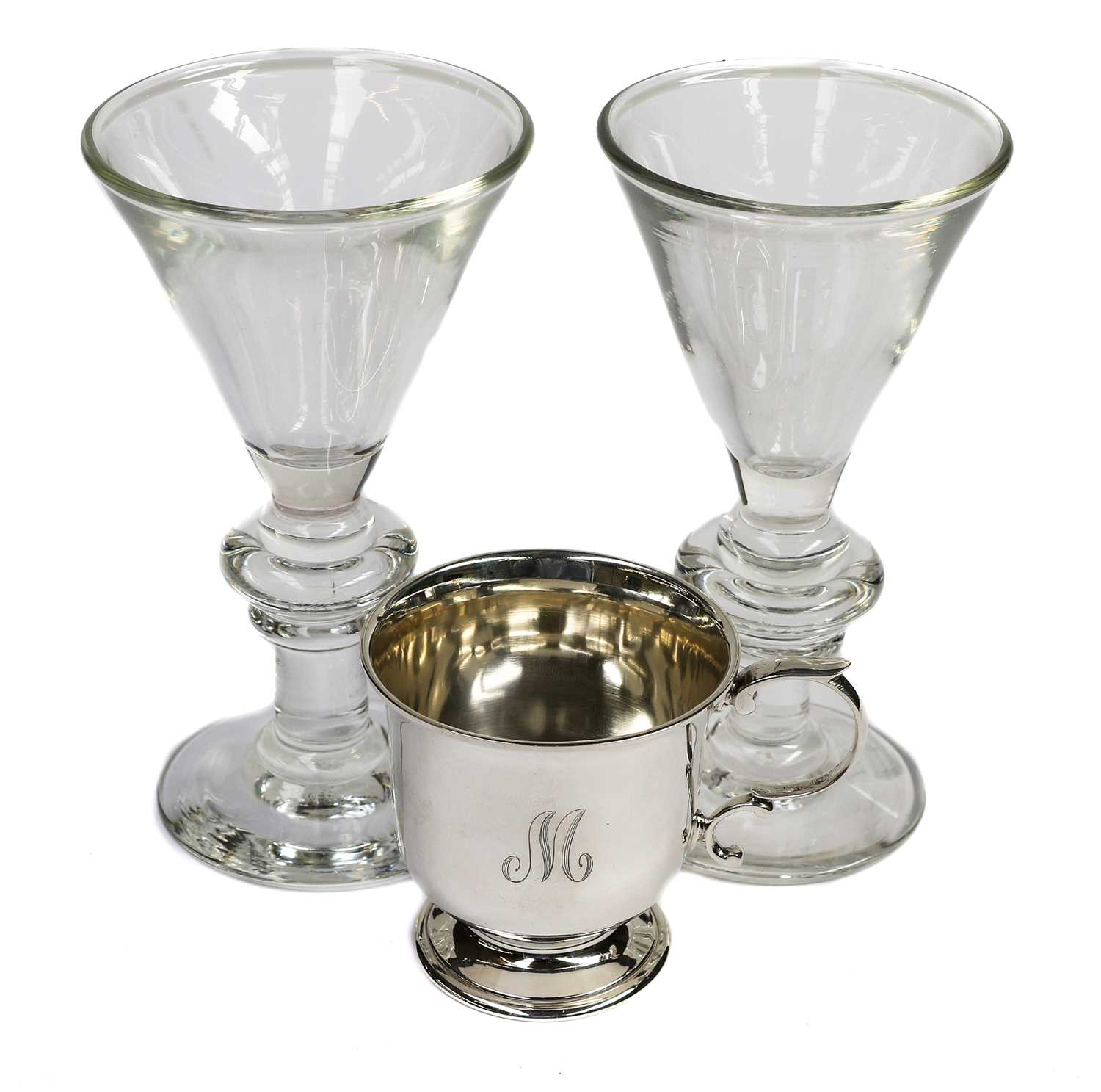 Lot 246 - A pair of David Wallace knop stemmed glasses...