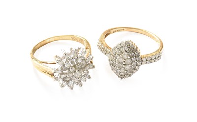 Lot 165 - Two 9 carat gold diamond cluster rings, of...
