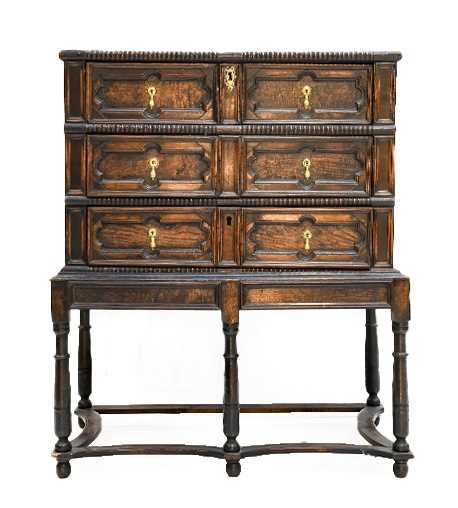 Lot 203 - A Joined Oak Chest on Stand, the gadrooned top...