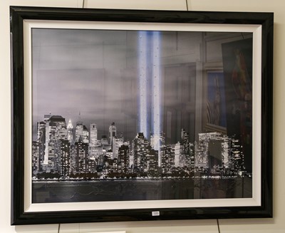 Lot 1085 - Contemporary Manhattan skyline, mixed media,...