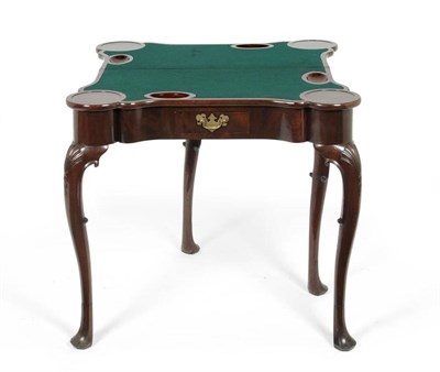 Lot 1168 - A George II Mahogany Serpentine Shaped Games Table, mid 18th century, with green baize interior and