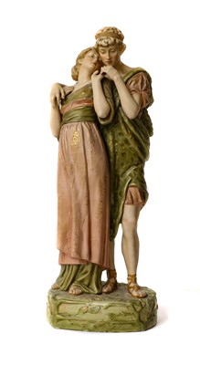 Lot 116 - A Royal Dux figure group, Grecian lovers...