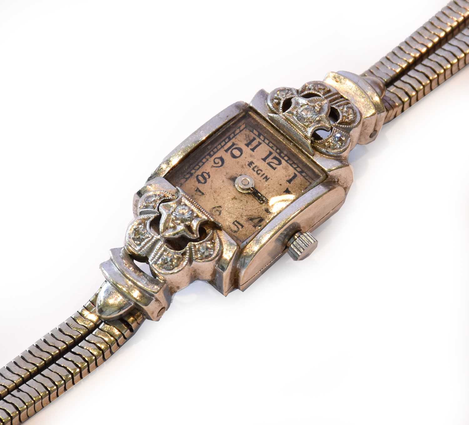 Lot 227 - A lady's Elgin diamond set wristwatch, later...