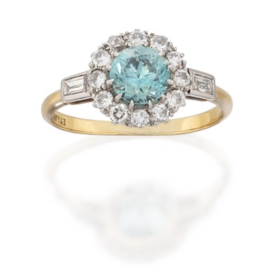 Lot 2088 - A Blue Zircon and Diamond Cluster Ring
