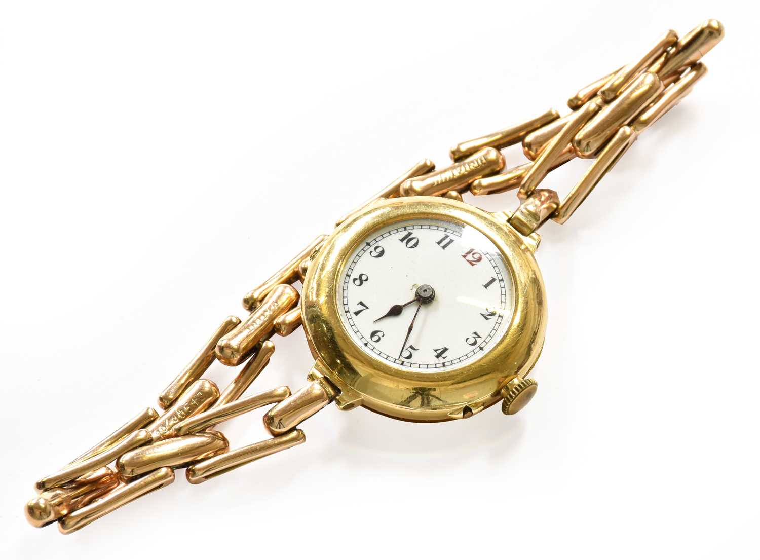 Lot 208 - A lady's 18 carat gold enamel dial wristwatch,...