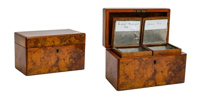 Lot 145 - A Victorian burr walnut tea caddy containing...