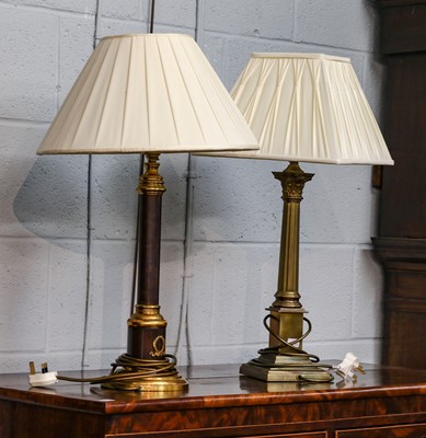 Lot 1198 - A parcel gilt column form metal table lamp,...