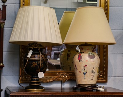 Lot 1272 - A large modern decoupage baluster table lamp...