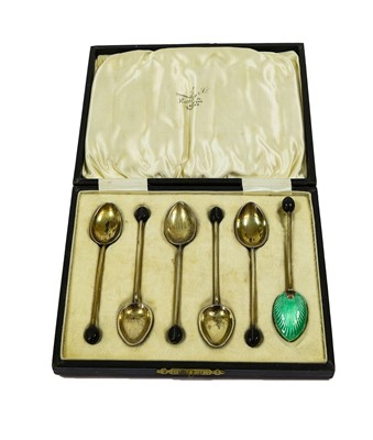 Lot 91 - A Cased Set of Six Silver-Gilt and Enamel...