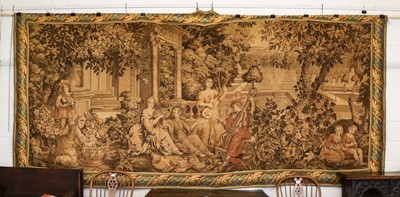Lot 1148 - Large machined tapestry, figures playing...
