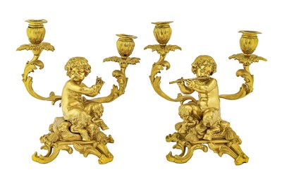 Lot 390 - A Pair of Gilt Bronze Figural Candelabra, in...