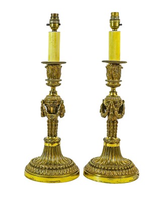 Lot 398 - A Pair of Gilt Bronze Large Candlesticks, in...