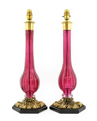 Lot 307 - A Pair of Lucy Cope Metal-Mounted Cranberry...