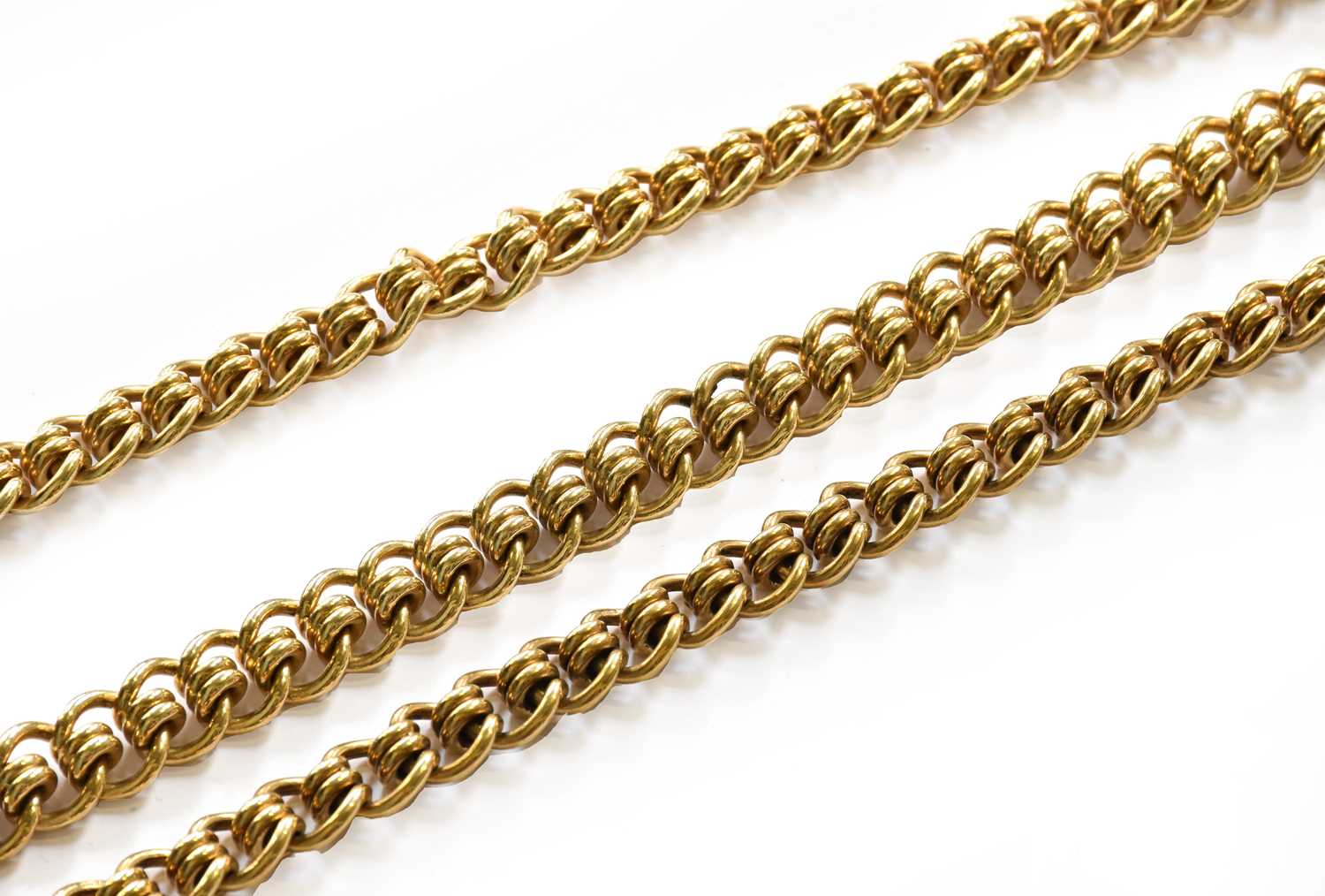 Lot 219 - A fancy link chain, clasp stamped '9CT',...