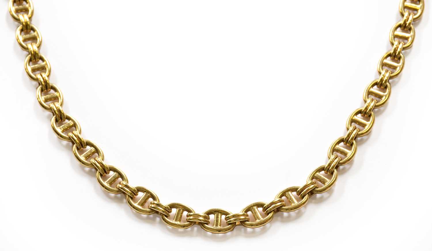 Lot 204 - A 9 carat gold fancy link chain, length 77cm...