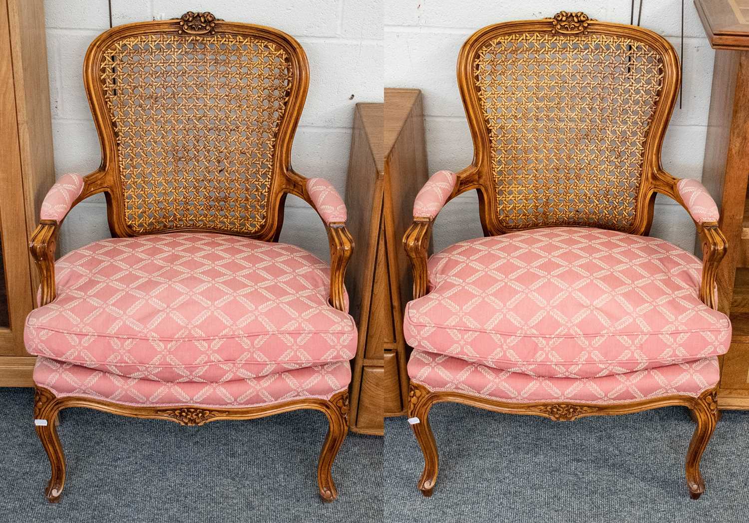 Lot 1193 - A pair of fauteuil with cane work back rest...