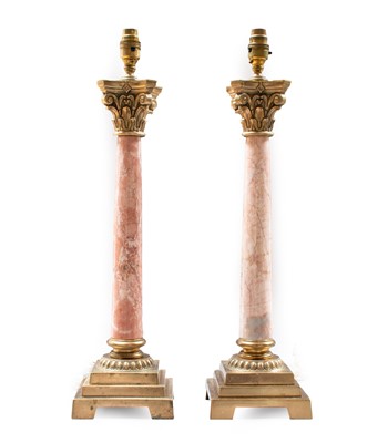 Lot 385 - A Pair of Gilt Metal-Mounted Varigated Pink...
