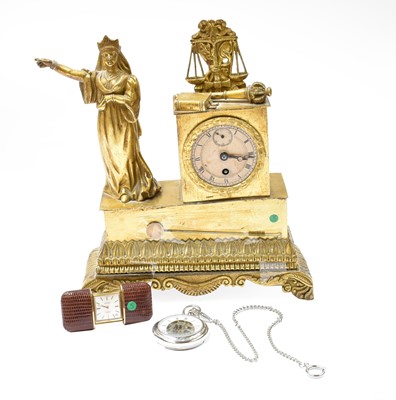 Lot 305 - A French gilt metal mantel timepiece, single...